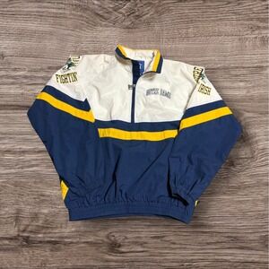 Notre Dame Fighting Irish Quarter Zip Starter Jacket Size XL White Yellow‎ Blue